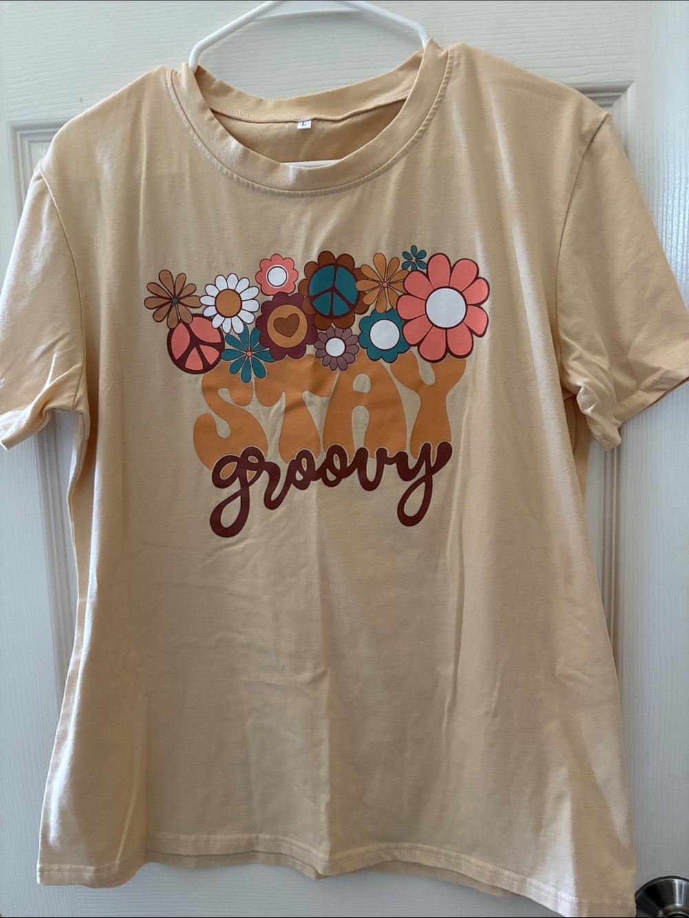 Groovy Floral Graphic Short Sleeve Tee - Beige